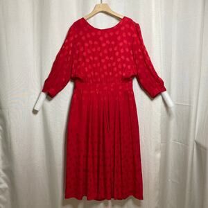 POV Vintage Red Silk Dress Womens Sz 14 80s Coquette Dainty Office Siren Retro